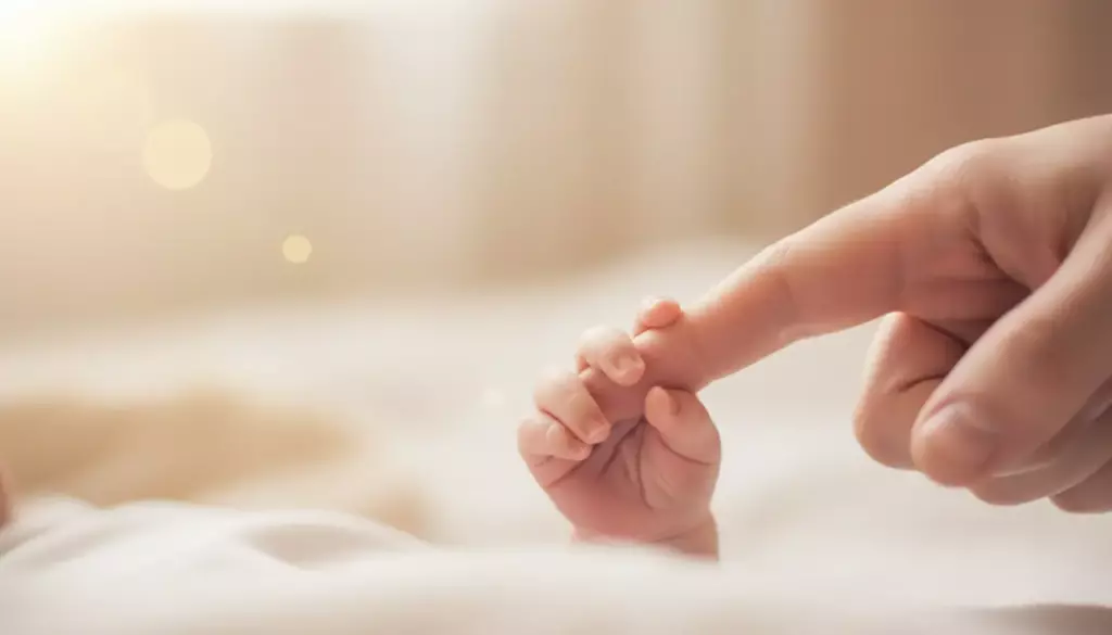 Newborn baby's hand grasping parent's finger, illustrating emotional birth story film styles