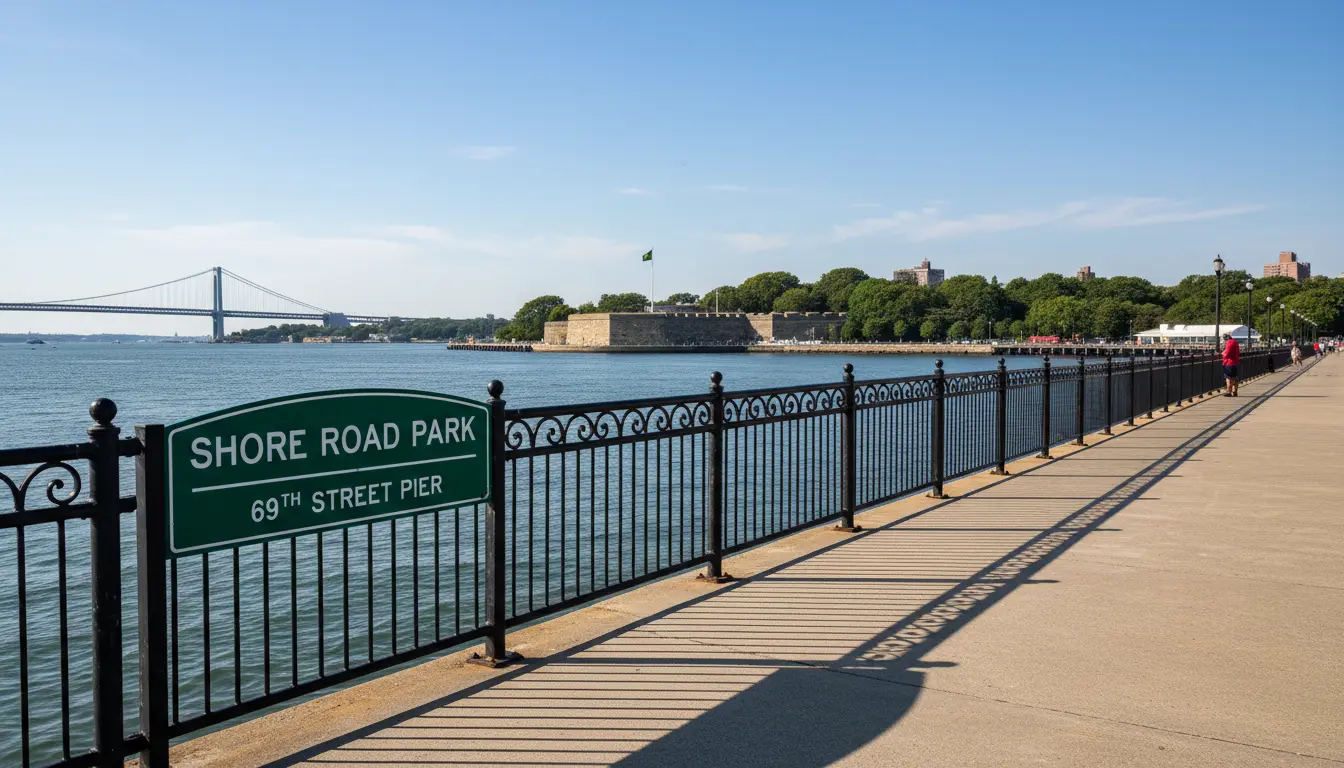 Wedding Photography Bay Ridge — 69th Street pier and Shore Road Park waterfront view identifying local pier and shoreline.