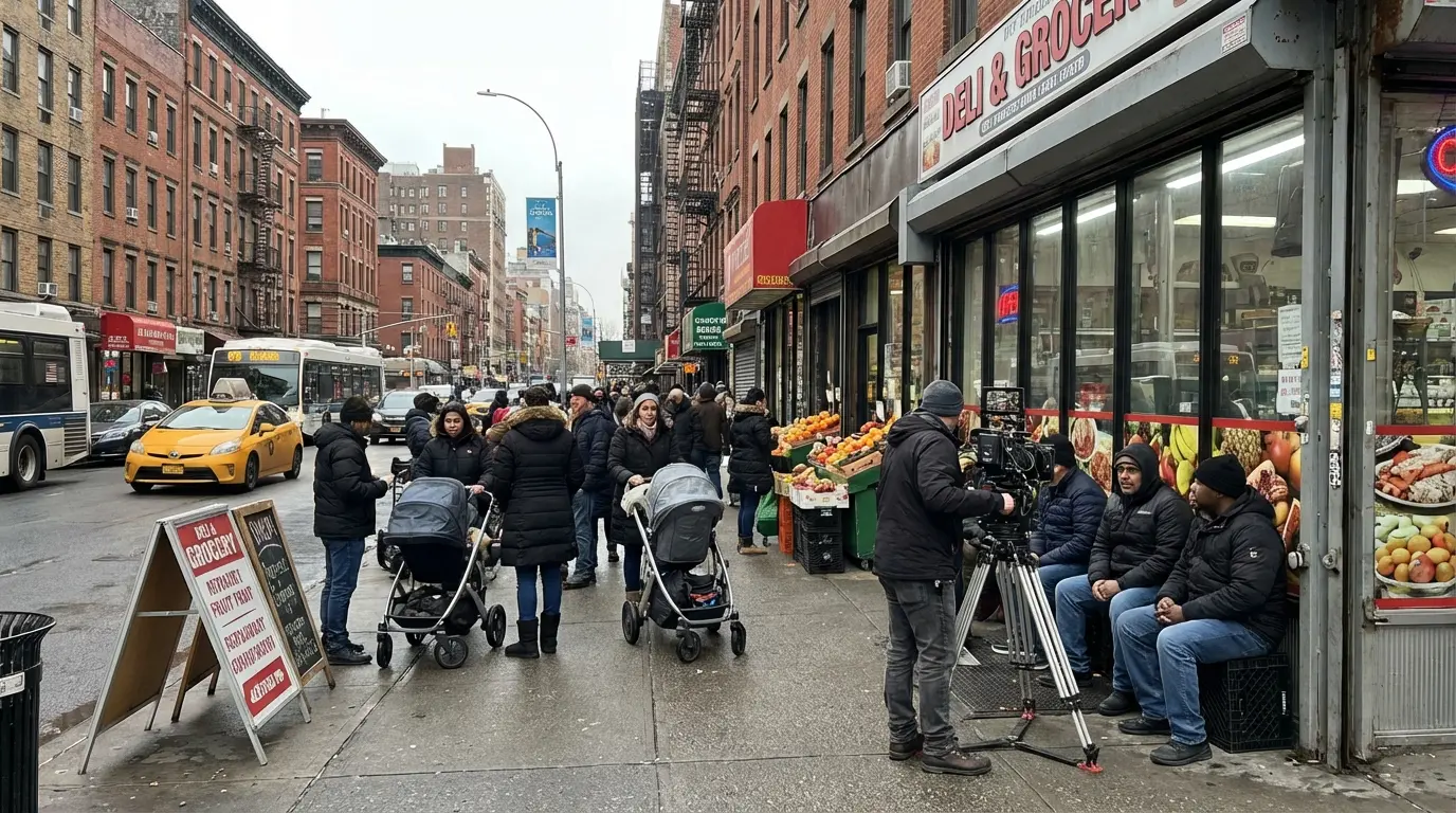 Wedding Photography Sunset Park 8th Avenue narrow sidewalk showing pedestrian congestion and stroller routes