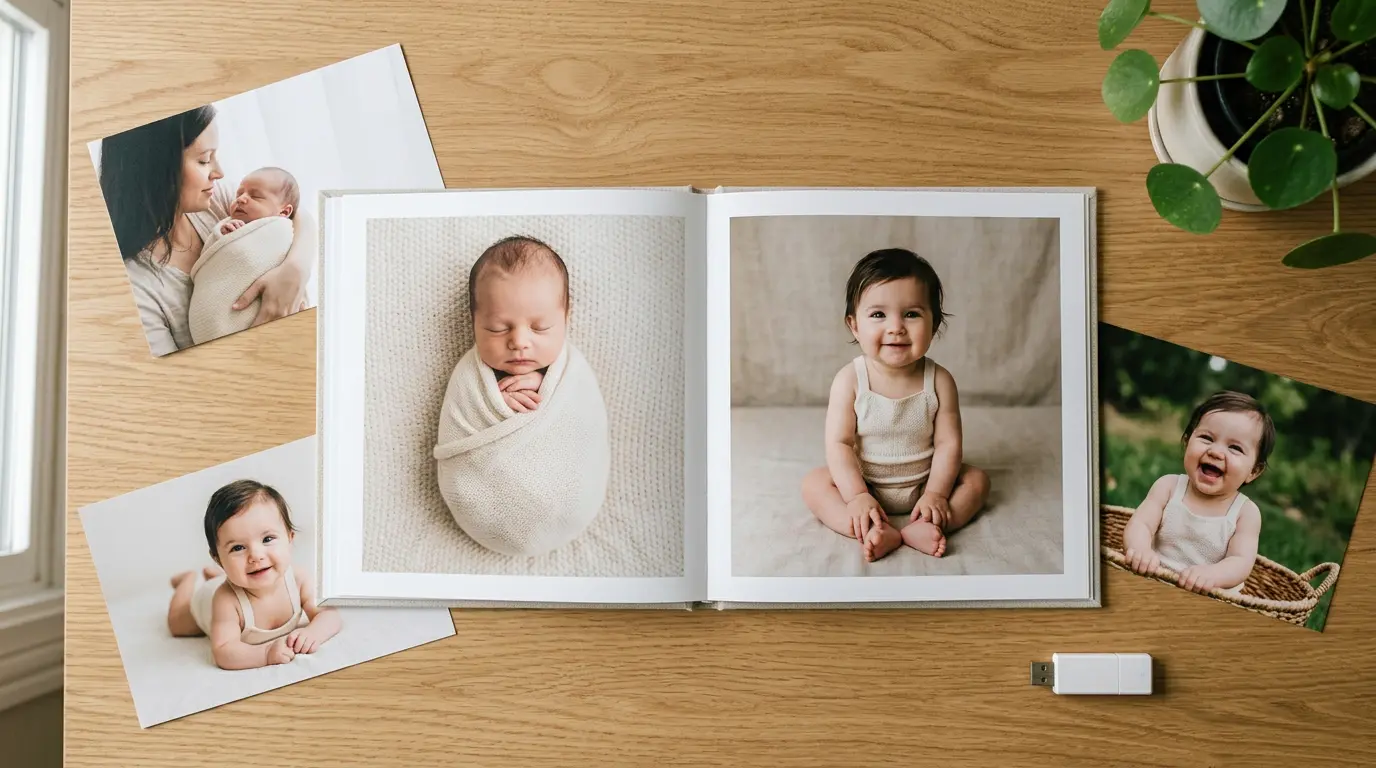 baby photography finished photo book and prints Brooklyn NY session delivery with USB drive