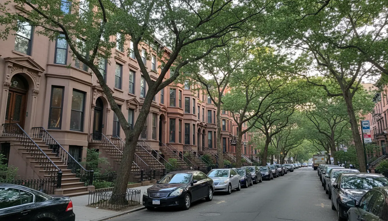 Wedding Photography Bedford-Stuyvesant: residential brownstone block with stoops and tree canopy used for on-location sessions