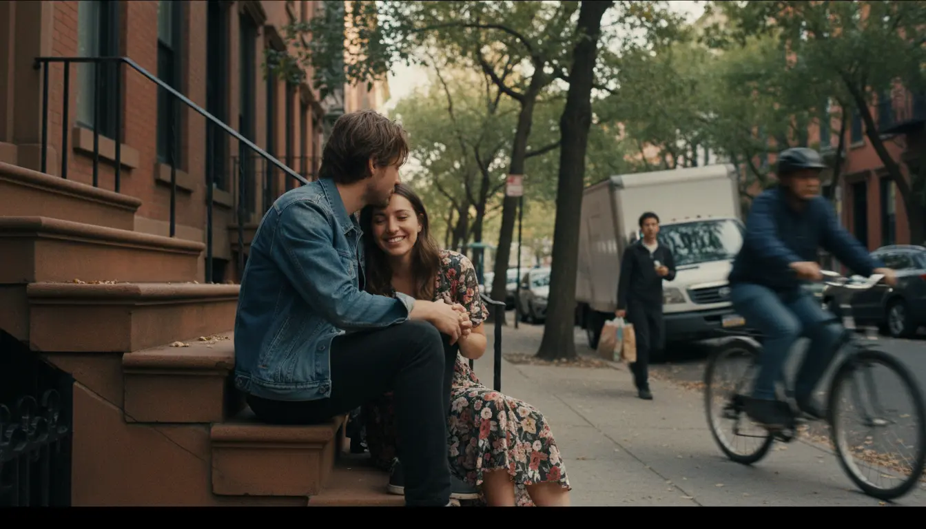 Wedding Photography Bedford-Stuyvesant: candid stoop portrait showing typical ambient street activity and light conditions