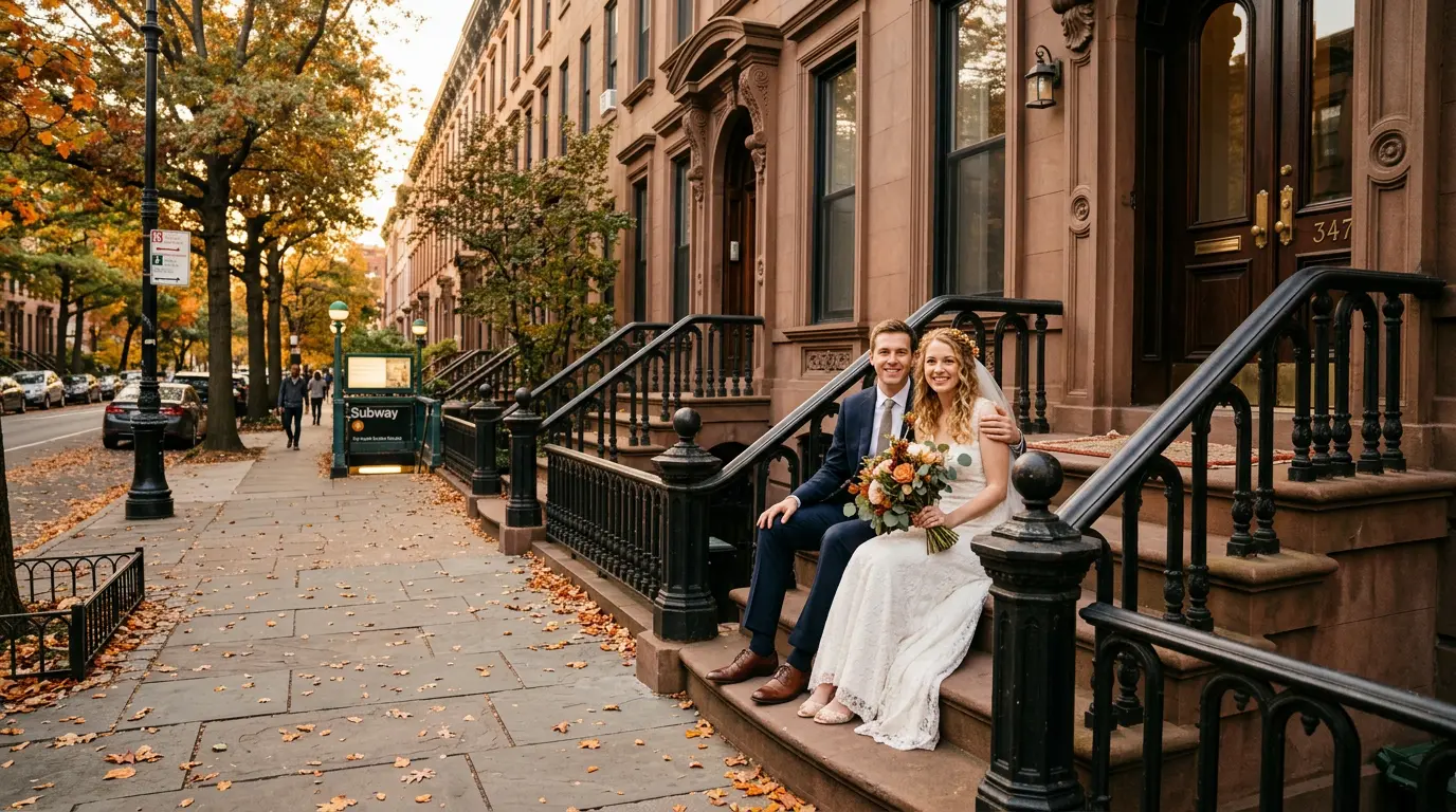 Wedding photography couple portrait Park Slope brownstone Brooklyn