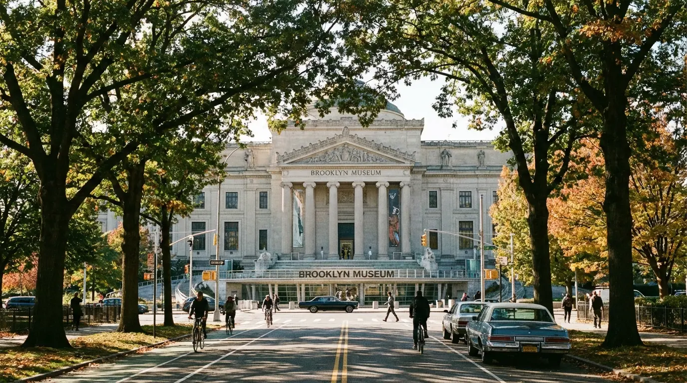 Wedding Photography in Prospect Heights: delivery truck and school crossing on Flatbush Avenue showing morning noise and parking constraints