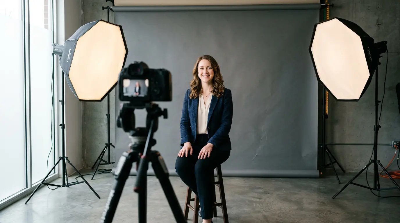 Professional headshot session setup in Brooklyn portrait studio