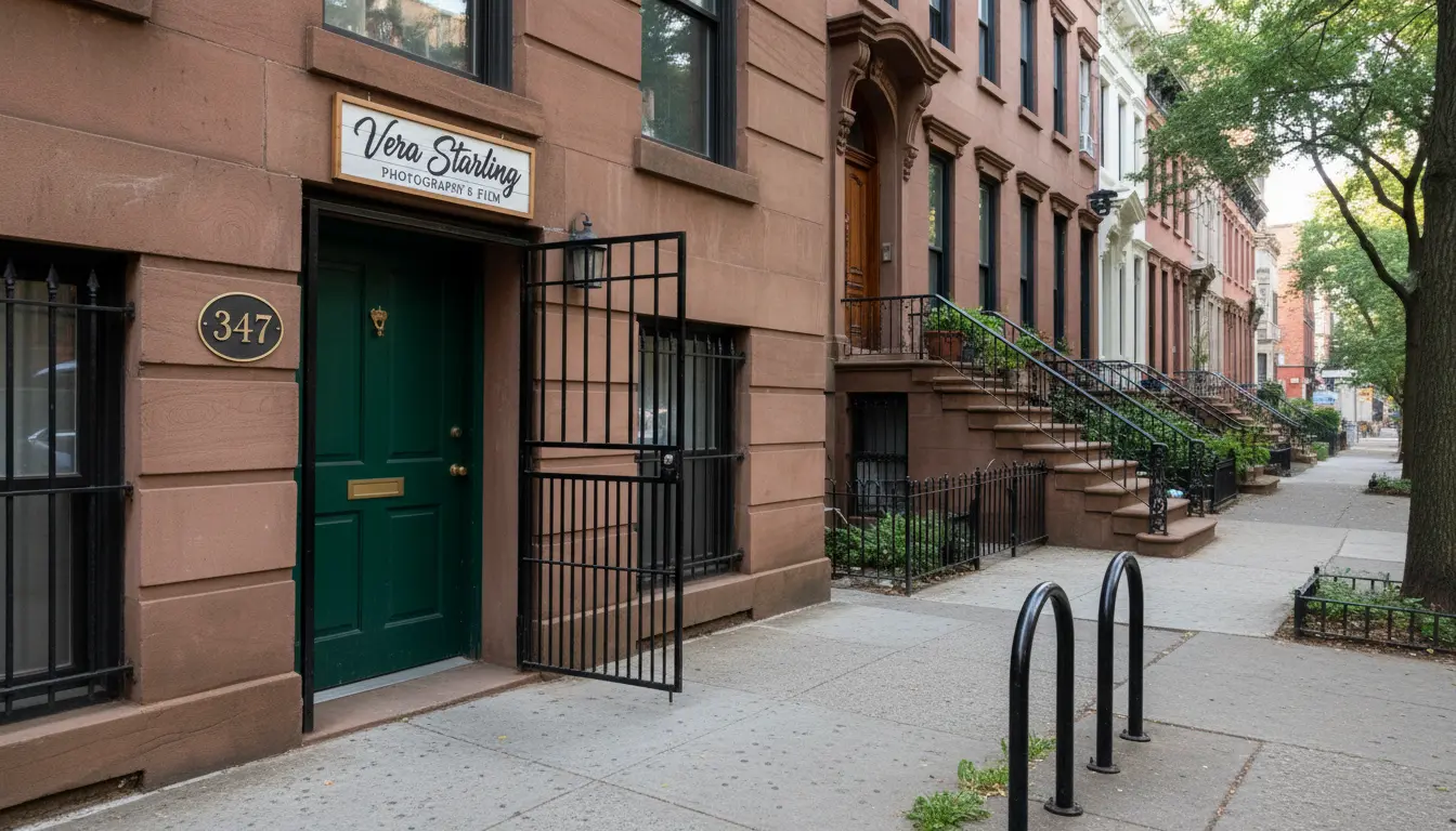 elopement videography Brooklyn studio entrance sign with address