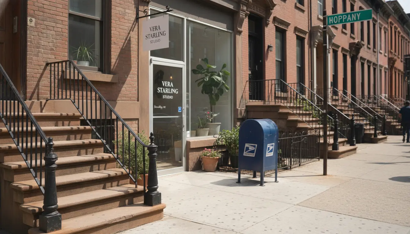 photo editing studio storefront in Brooklyn with studio sign and street-facing entrance