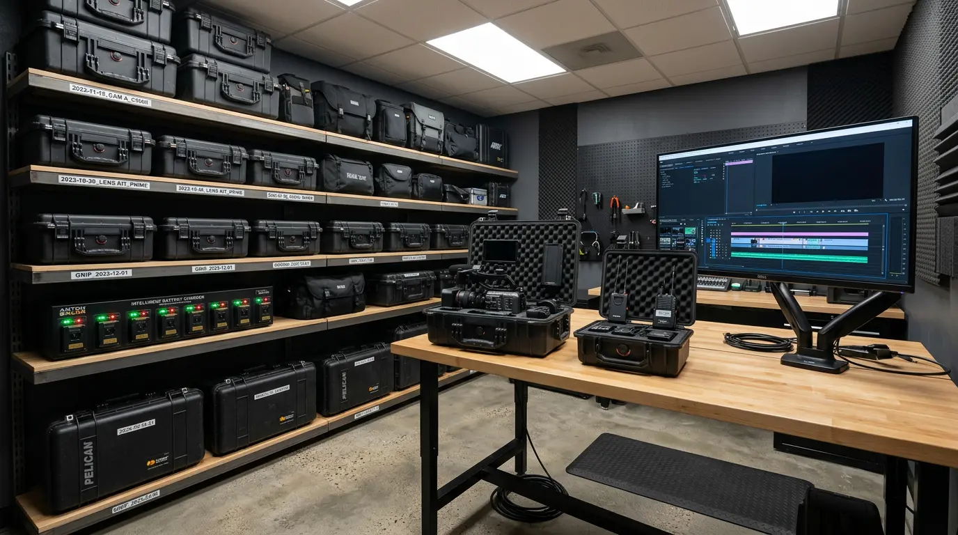 Video production equipment storage backup workspace organization Brooklyn videography