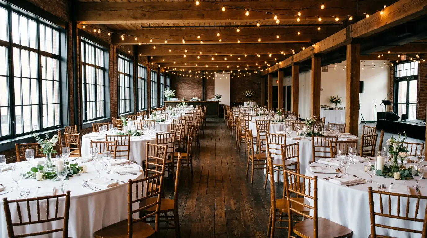 Wedding videographer Brooklyn filming Brooklyn wedding venue interior reception space coverage