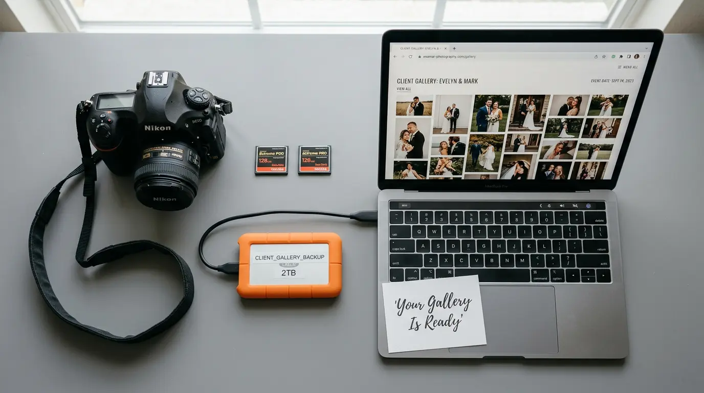 Camera equipment memory cards and hard drive backup for Brooklyn bridal photography file delivery