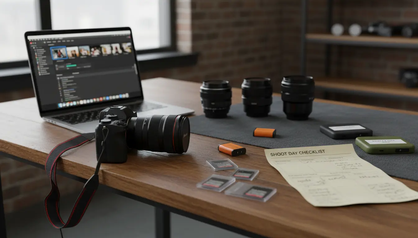wedding photography Brooklyn NY camera kit and backup drives on table