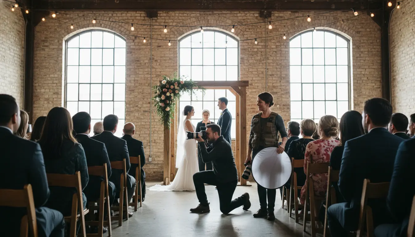 wedding photography equipment and backup drives Brooklyn venue setup