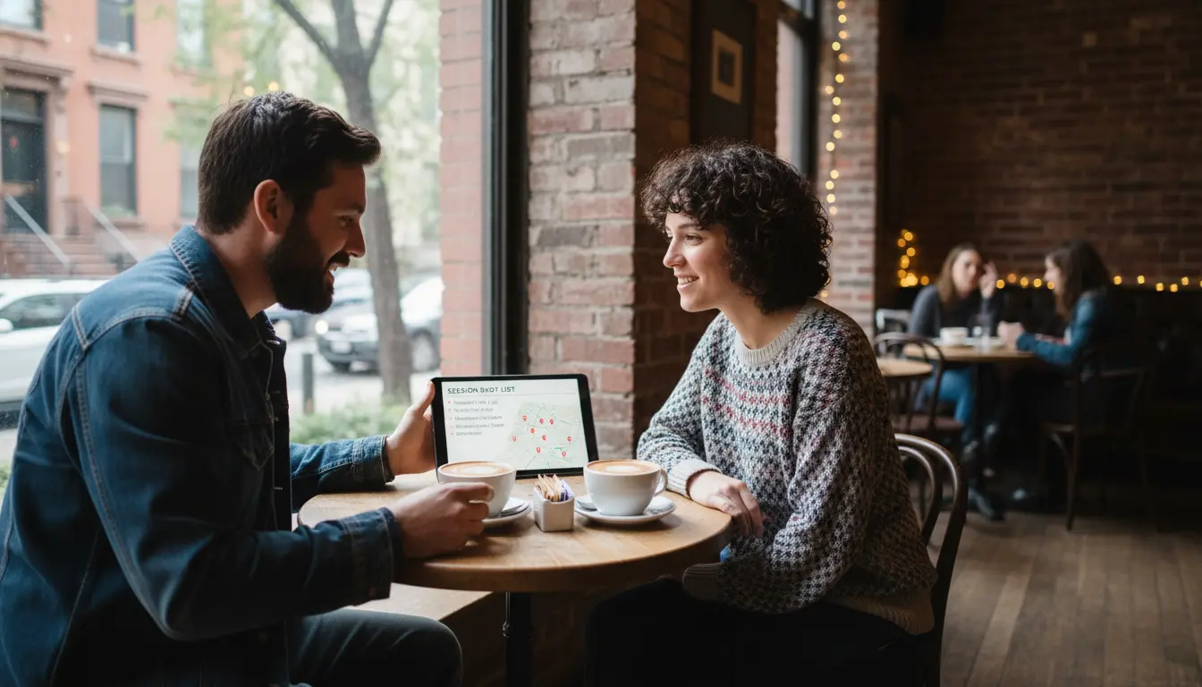 photography equipment on studio table Brooklyn camera lenses microphone