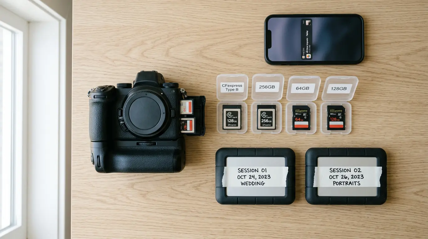 Brooklyn photography service camera memory cards and dual portable hard drives for secure image delivery and backup