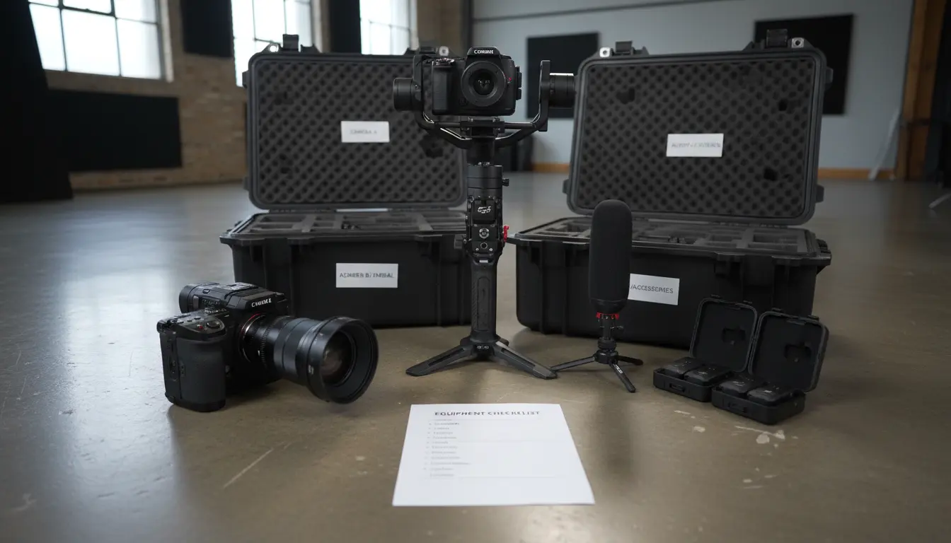 wedding videography equipment in Brooklyn showing cameras gimbal and wireless microphones