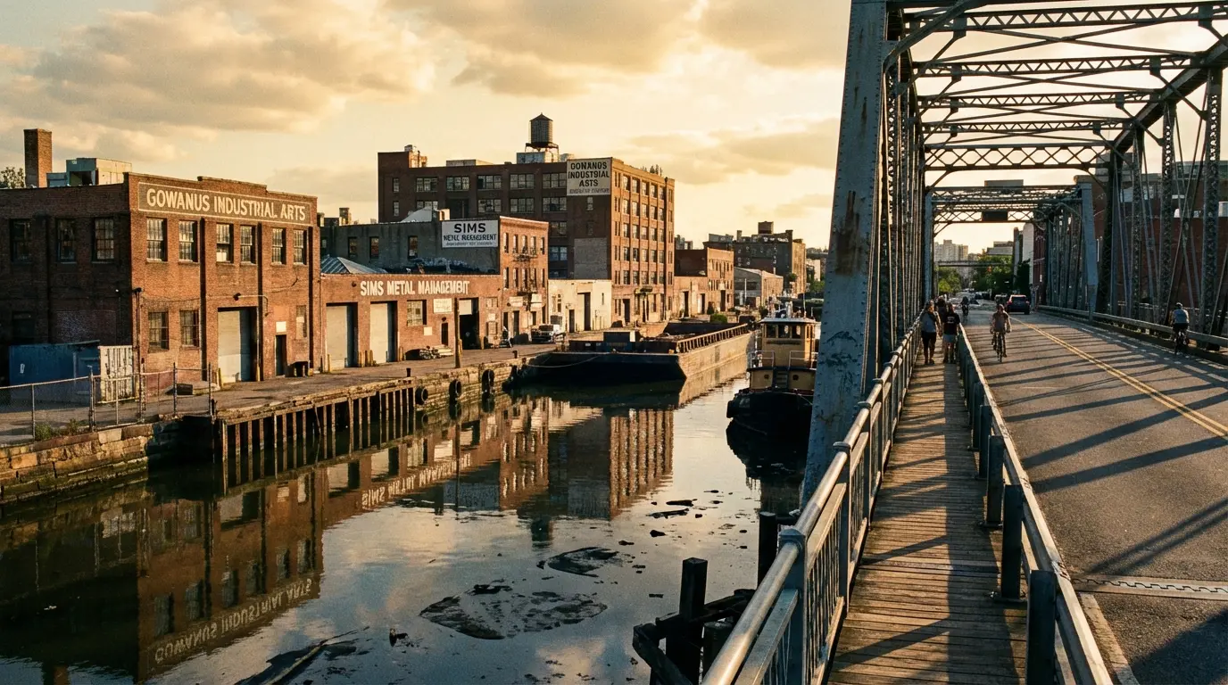 Wedding Photography Gowanus — view along Gowanus Canal from Carroll Street Bridge