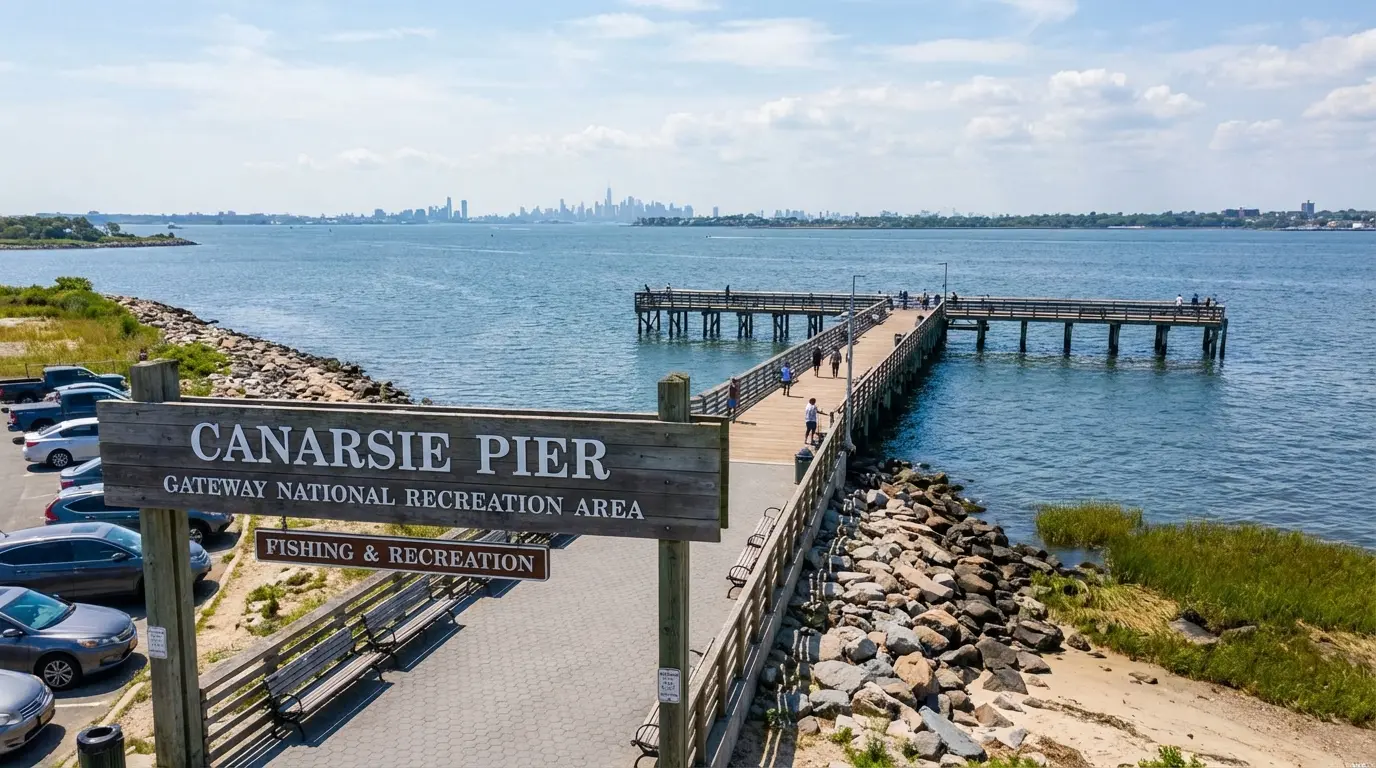 Wedding Photography Canarsie - Canarsie Pier entrance sign and shoreline access