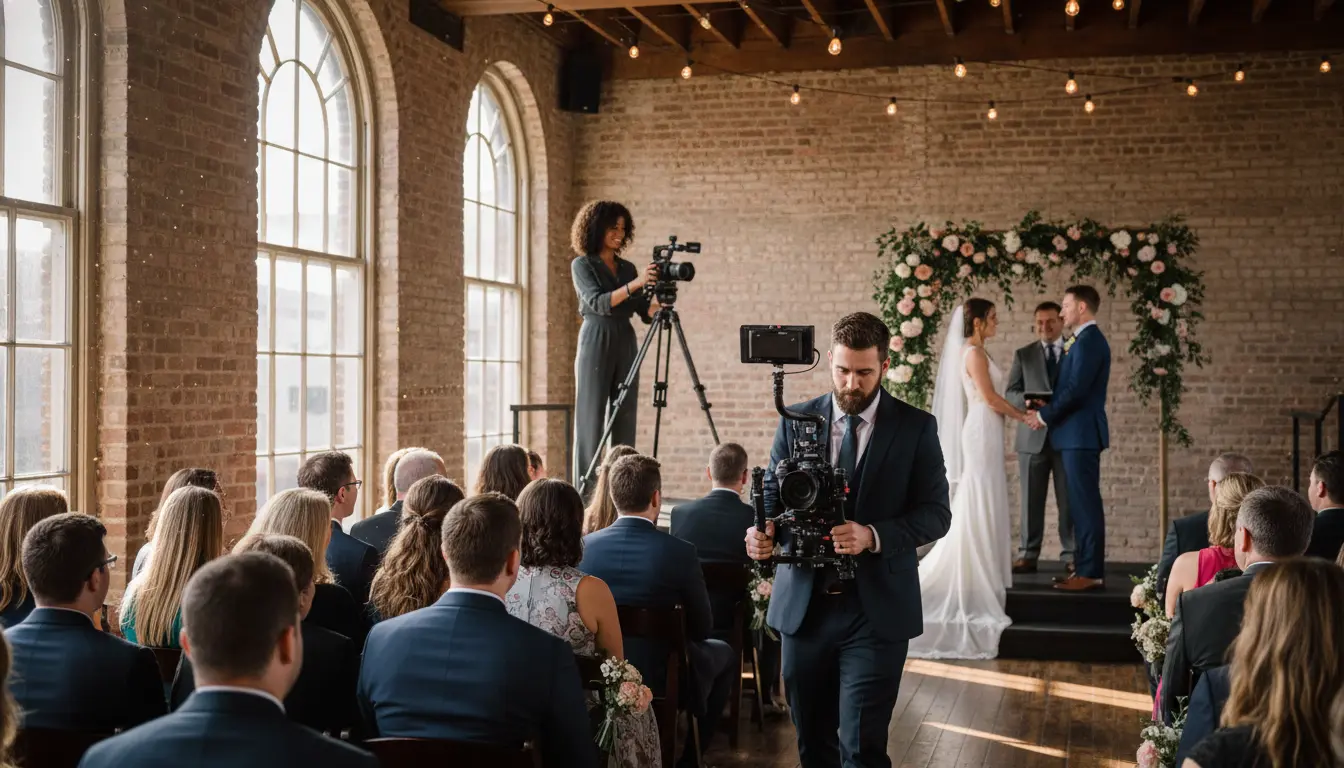 wedding videographers filming ceremony in Brooklyn showing two shooters capturing vows