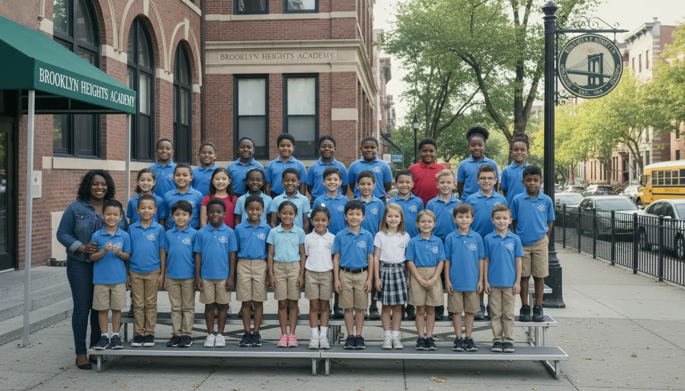 School portraits Brooklyn class group photo outside school building