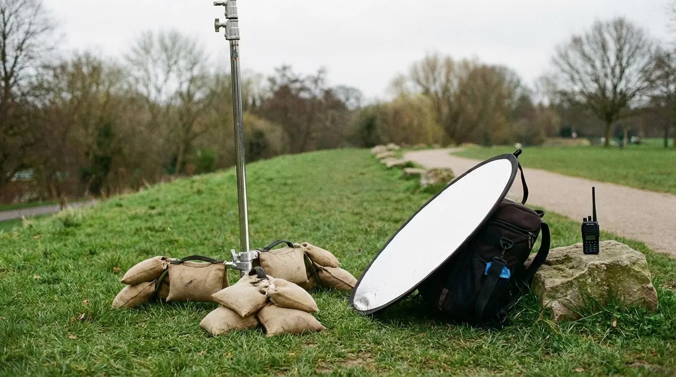 Wedding Photography compact gear and mitigation setup on Prospect Park Southwest berm, Windsor Terrace