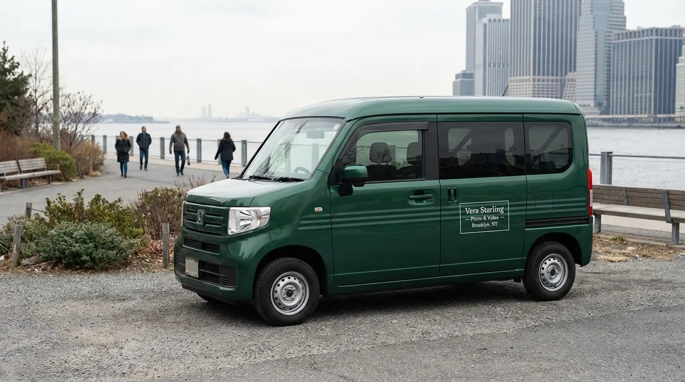 family video production in Brooklyn company vehicle parked near Brooklyn Bridge Park