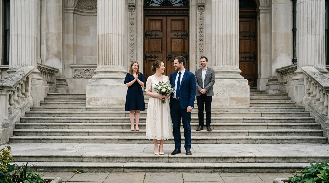 NYC City Hall elopement ceremony couple Brooklyn wedding photography civic steps
