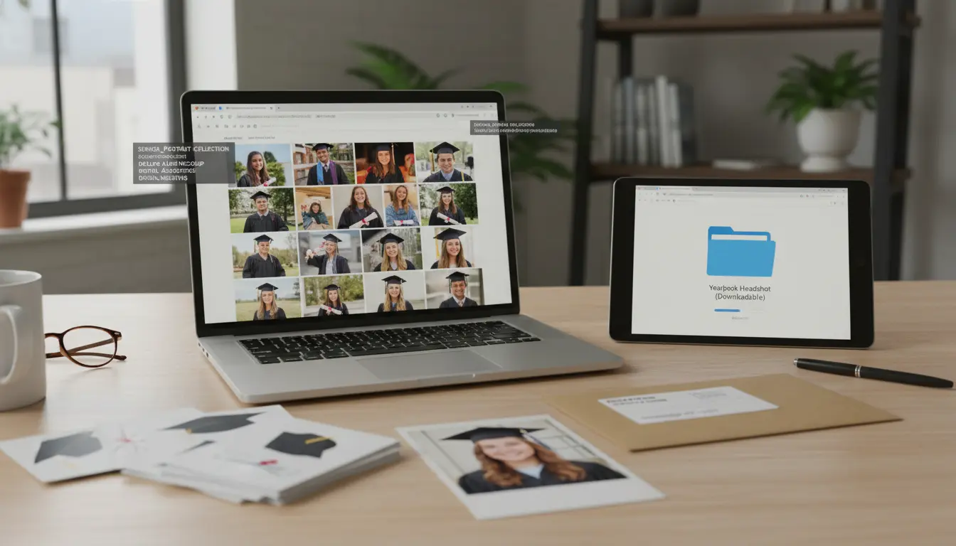 Senior portrait delivery Brooklyn — online gallery thumbnails and printed yearbook headshot examples