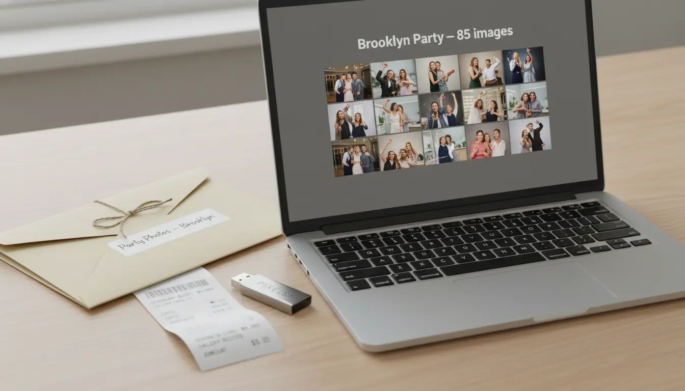 party photography Brooklyn delivered online gallery on tablet with USB and printed photos