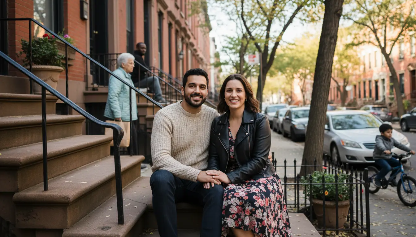 Wedding Photography Crown Heights brownstone stoop delivered portrait showing ambient surroundings