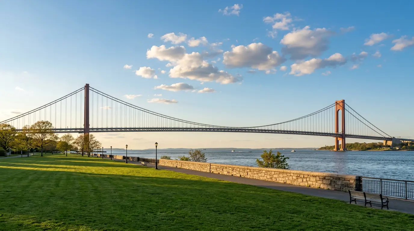 Wedding videographer Brooklyn filming location Shore Road Dyker Heights Verrazzano-Narrows Bridge outdoor backdrop