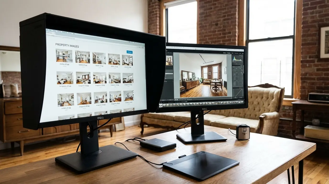 Real estate photography Brooklyn - editing workstation displaying delivered property image gallery