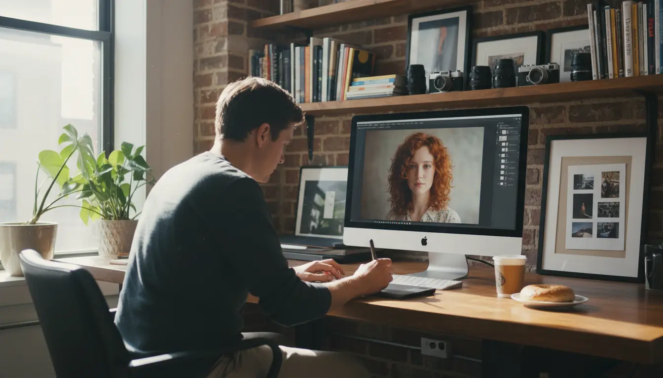 photo editing studio storefront in Brooklyn with studio sign and street-facing entrance