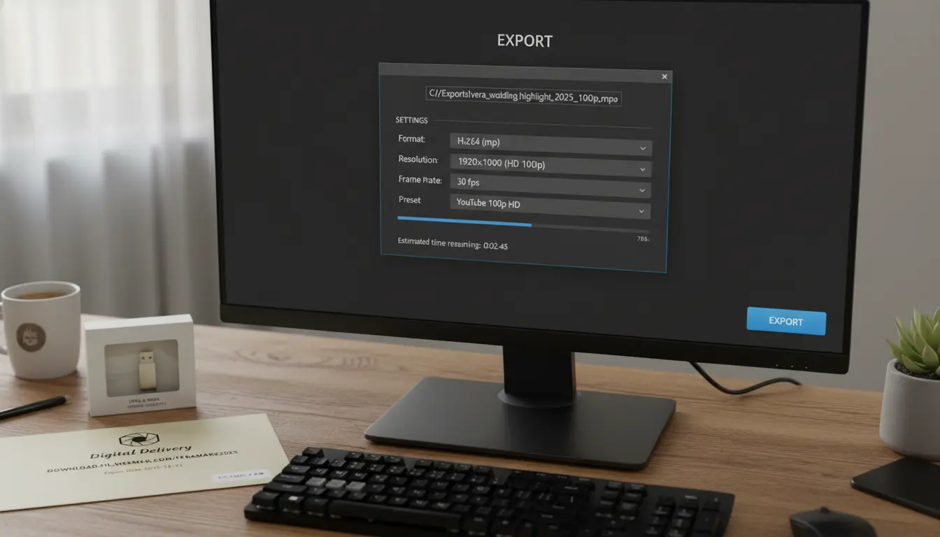 Final exported video file on screen in Brooklyn showing filename and export settings