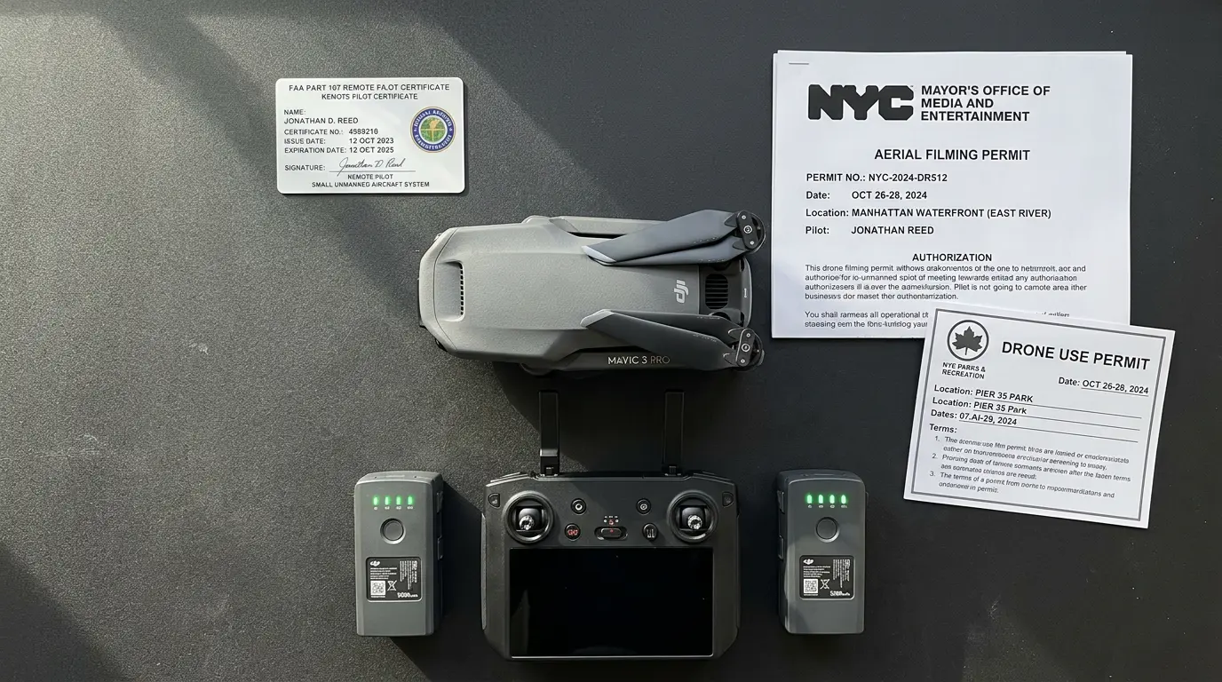 FAA Part 107 drone certification and NYC MOME permits for aerial wedding photography in Brooklyn