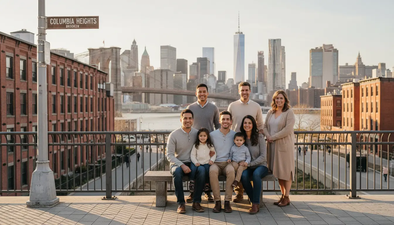 group photography Brooklyn Brooklyn Heights Promenade family portrait with waterfront view
