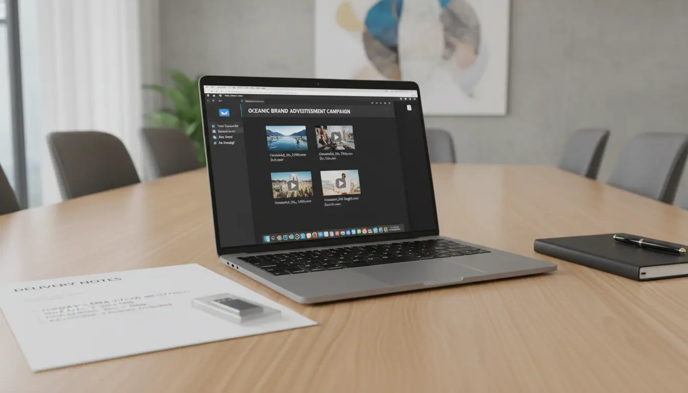 Commercial video production Brooklyn - final exported video files and delivery notes displayed on laptop during handover