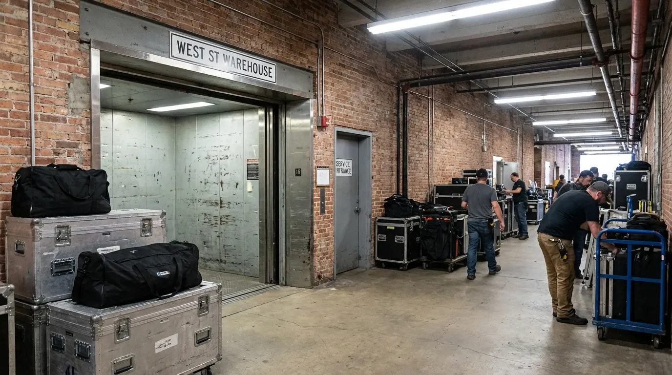 Wedding Photography Greenpoint — freight elevator and service entrance for loft venue access near West St.
