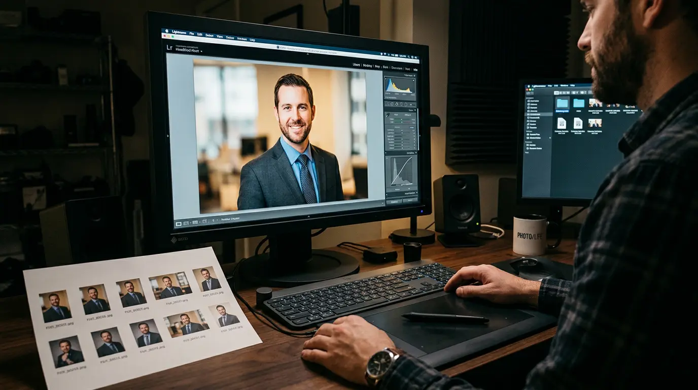 Headshot image retouching and editing review in Brooklyn photography studio