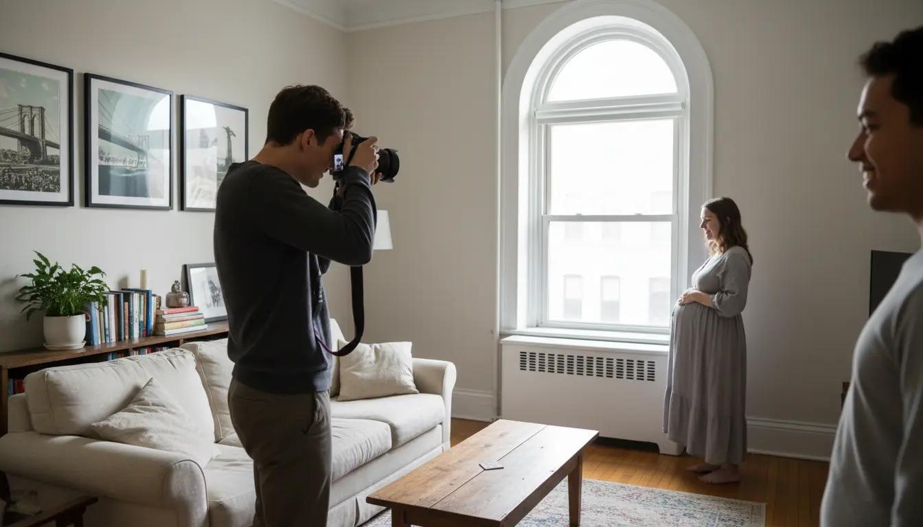 Maternity photography session in-home in Brooklyn photographed by photographer