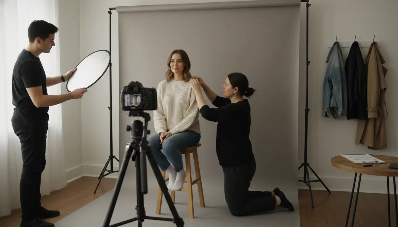 portrait session Brooklyn studio photographer directing client during headshot session