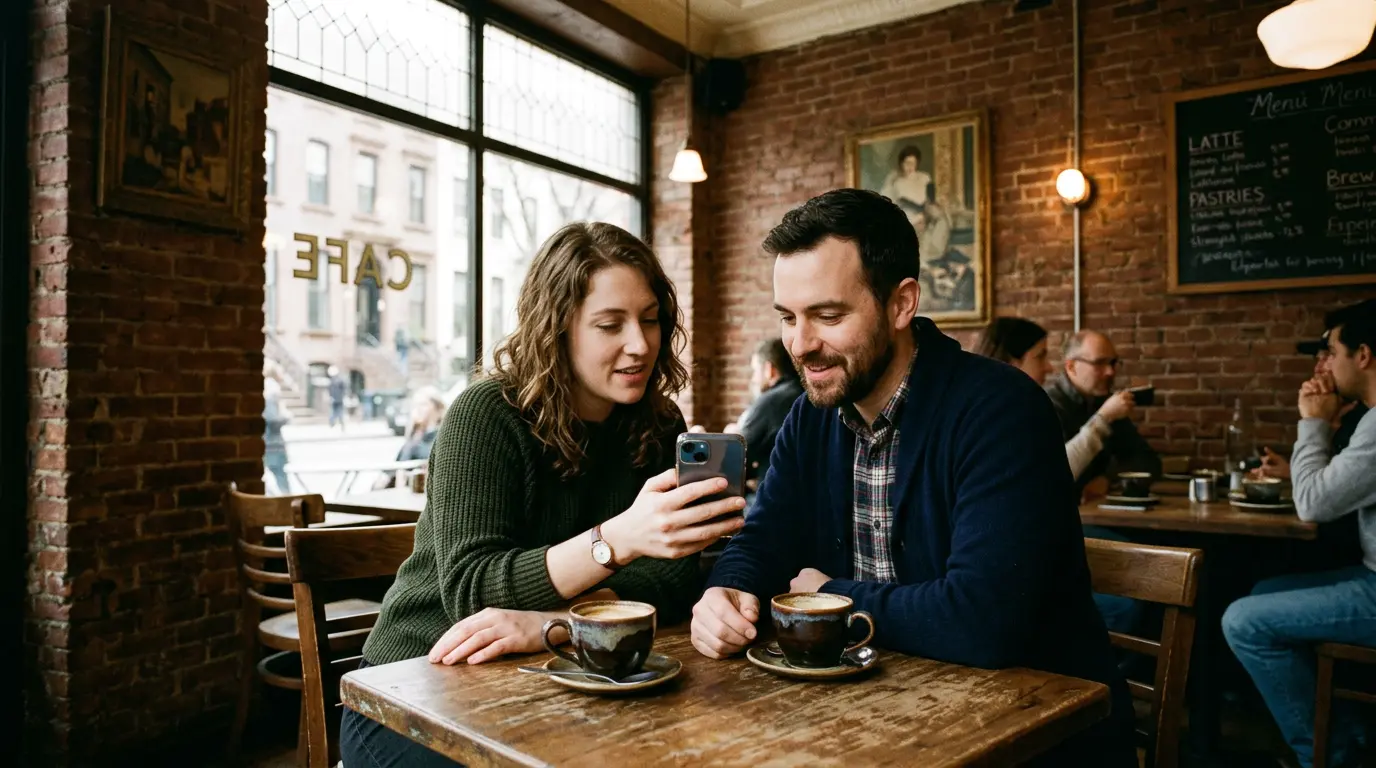 Indoor Brooklyn cafe setting for engagement session backup location planning