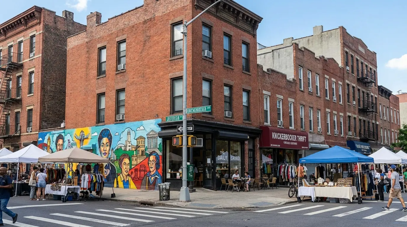 Wedding photography Bushwick Jefferson and Knickerbocker corner showing commercial band and street activity