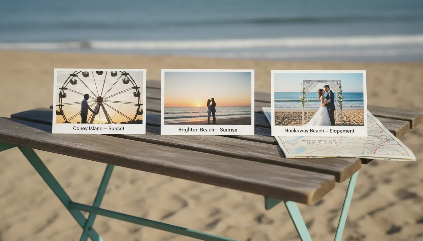 beach wedding photography Brooklyn printed samples labeled Coney Island Brighton Rockaway