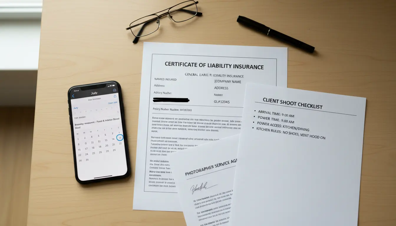 Food photography Brooklyn: liability certificate and shoot checklist for restaurant shoot