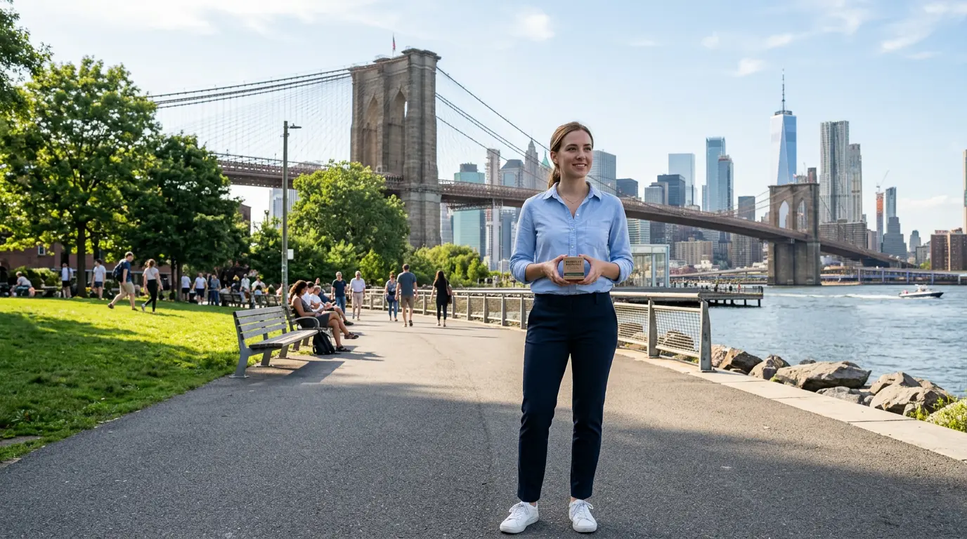 Lifestyle brand commercial photography at Brooklyn Bridge Park showing outdoor session image style