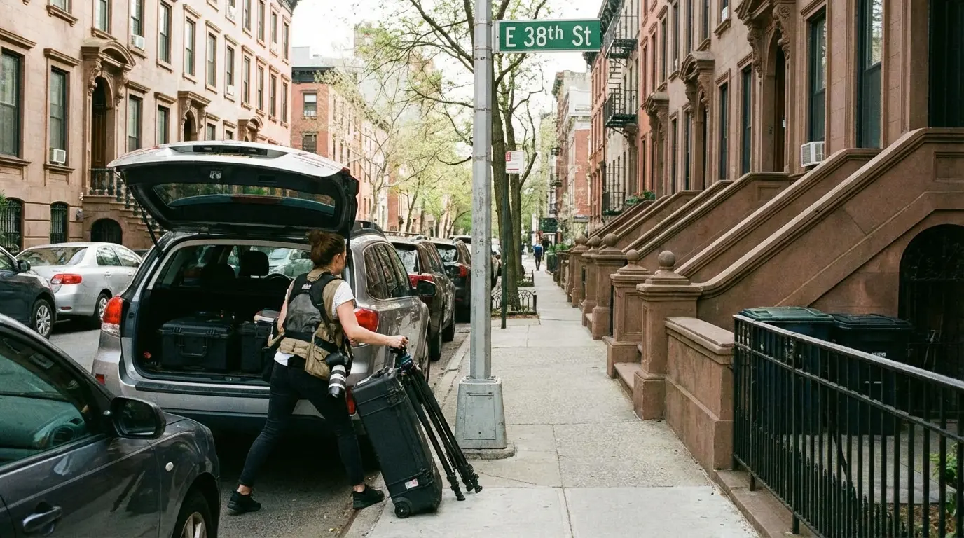 Wedding Photography Marine Park photographer load-in on residential street near E 38th Street