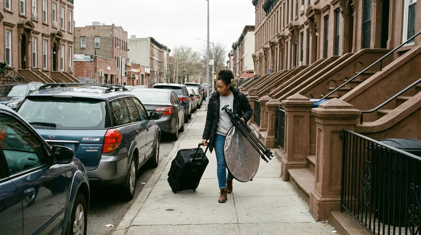 Wedding Photography, East Flatbush — equipment load-in on narrow residential side street