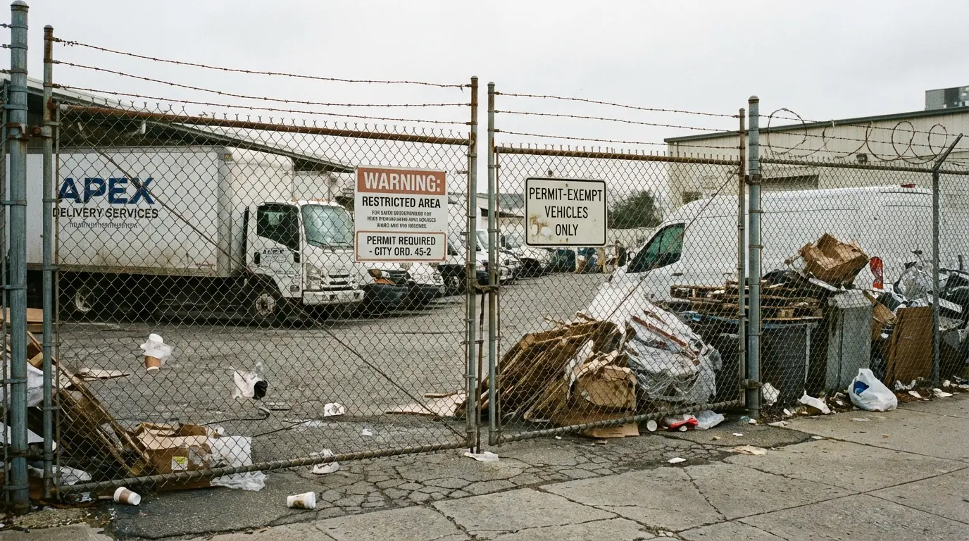 Wedding Photography - loading dock access gate with permit signage, Red Hook
