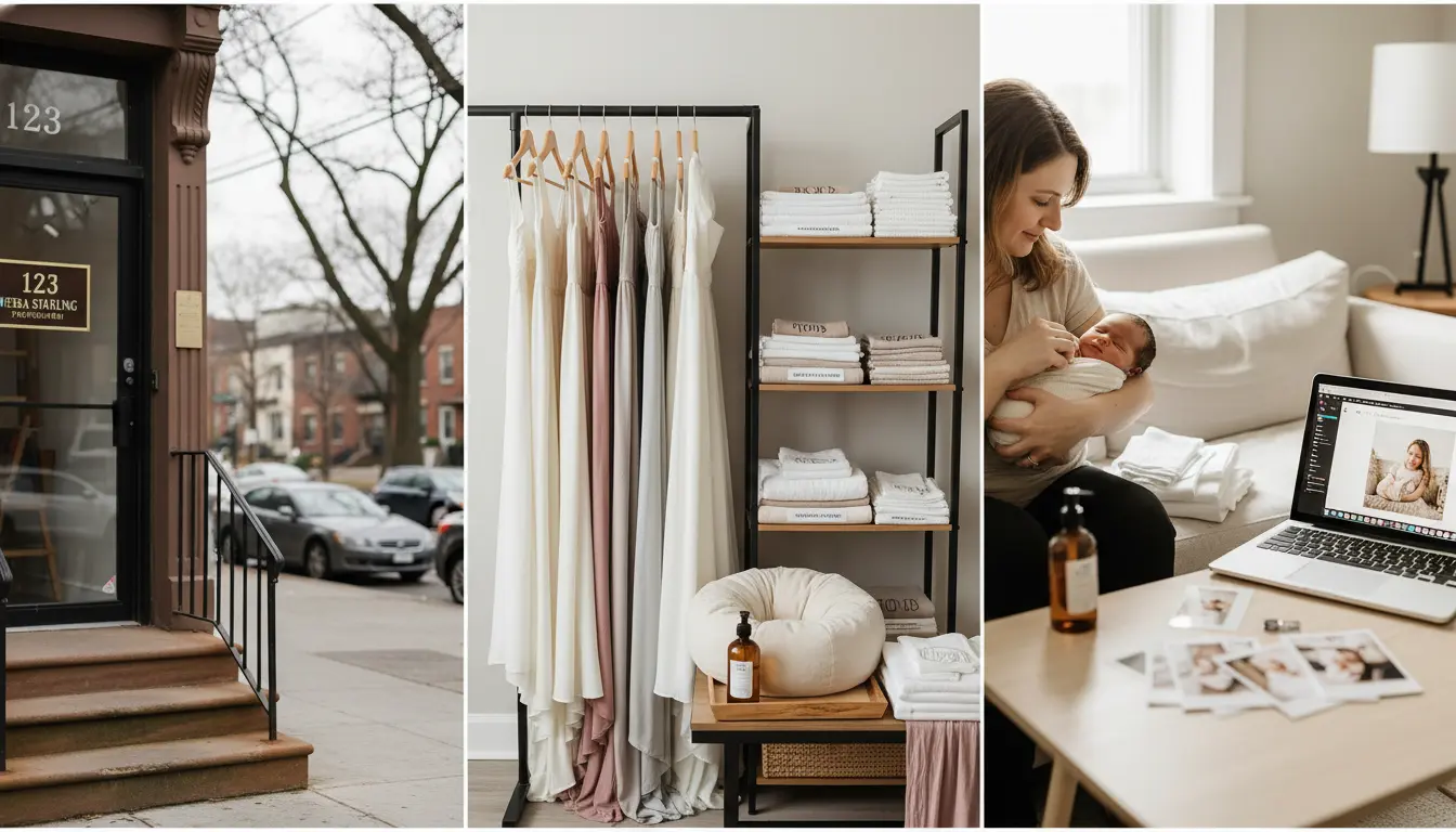 Maternity and newborn photography Brooklyn, photographer sanitizing hands while adjusting a newborn wrap
