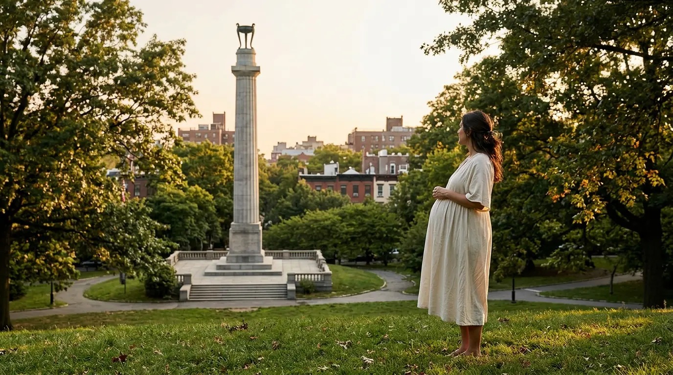Maternity photography session at Fort Greene Park Brooklyn with Prison Ship Martyrs Monument visible